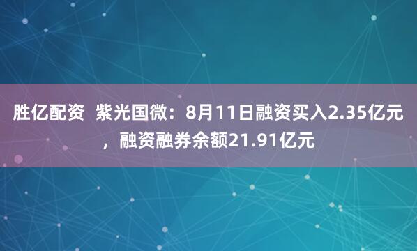胜亿配资  紫光国微：8月11日融资买入2.35亿元，融资融券余额21.91亿元
